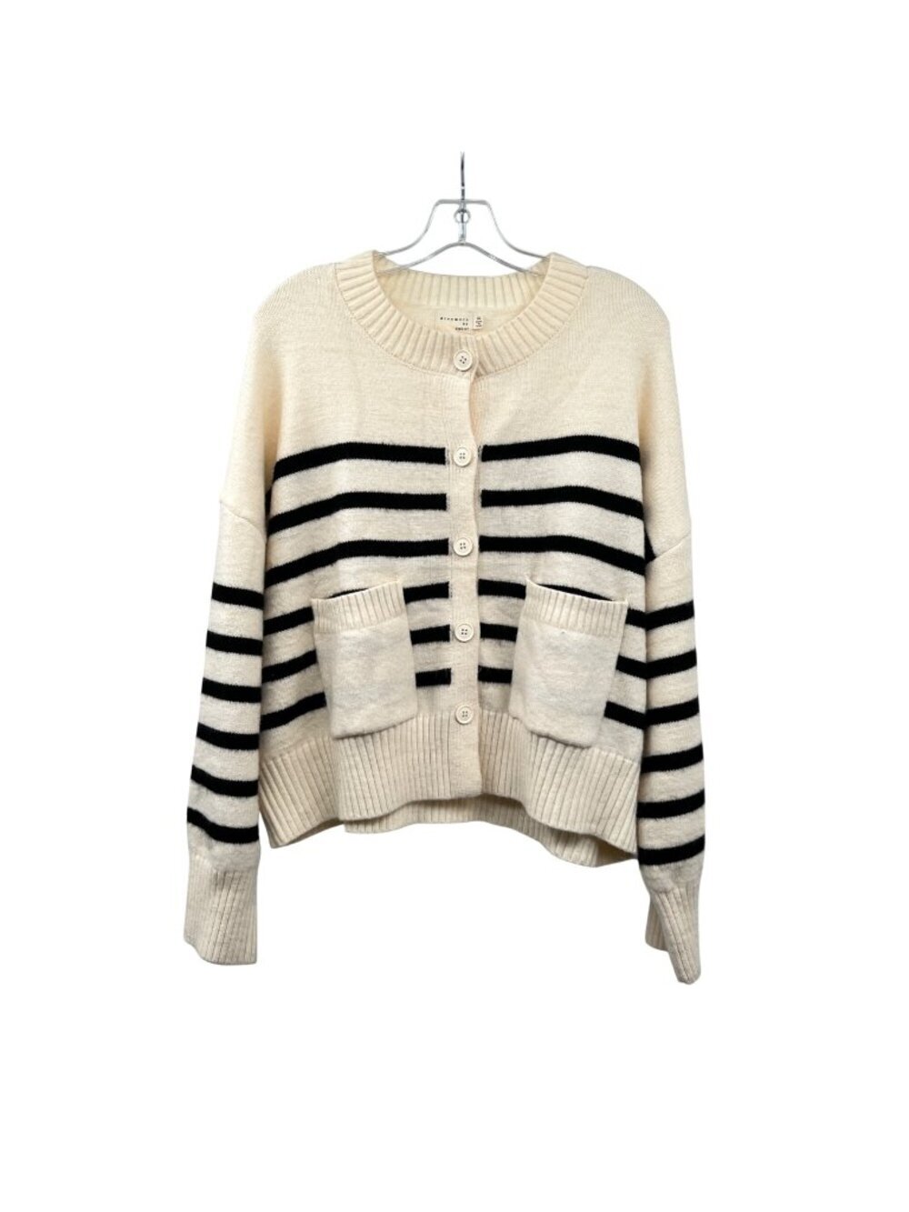 Dreamers by Debut Womens Striped Cardigan Button Up Cream/Black Size XL